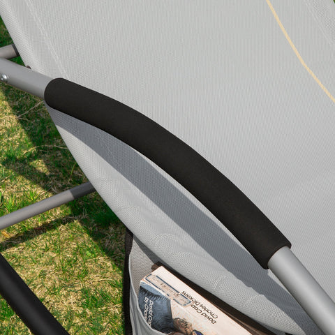SoBuy OGS28-HG | Ligstoel | Tuinstoel | Swingstoel | Schommelstoel | Ergonomische | met Verstelbare Hoofdsteun en Zijzak | Grijs
