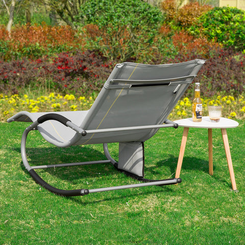 SoBuy OGS28-HG | Ligstoel | Tuinstoel | Swingstoel | Schommelstoel | Ergonomische | met Verstelbare Hoofdsteun en Zijzak | Grijs