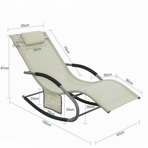 SoBuy OGS28-MI | Ligstoel | Tuinstoel | Swingstoel | Schommelstoel | Ergonomische | met Verstelbare Hoofdsteun en Zijzak | Beige