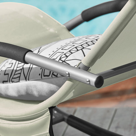 SoBuy OGS28-MI | Ligstoel | Tuinstoel | Swingstoel | Schommelstoel | Ergonomische | met Verstelbare Hoofdsteun en Zijzak | Beige