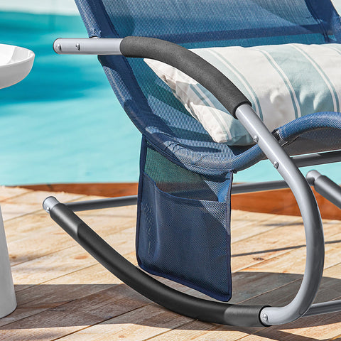 SoBuy OGS28-NBx2 | Set van 2 | Ligstoel | Tuinstoel | Swingstoel | Schommelstoel | Ergonomische | met Verstelbare Hoofdsteun en Zijzak | Marineblauw