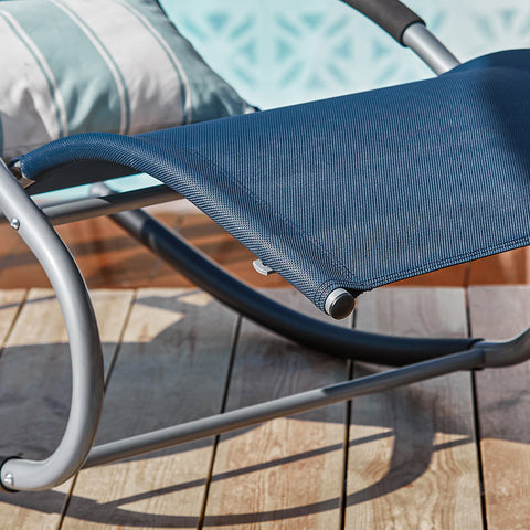 SoBuy OGS28-NBx2 | Set van 2 | Ligstoel | Tuinstoel | Swingstoel | Schommelstoel | Ergonomische | met Verstelbare Hoofdsteun en Zijzak | Marineblauw