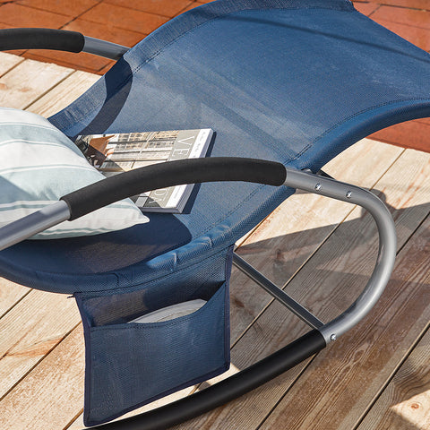 SoBuy OGS28-NBx2 | Set van 2 | Ligstoel | Tuinstoel | Swingstoel | Schommelstoel | Ergonomische | met Verstelbare Hoofdsteun en Zijzak | Marineblauw