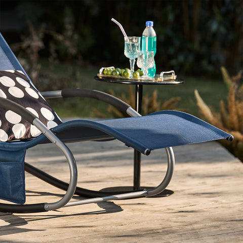 SoBuy OGS28-NBx2 | Set van 2 | Ligstoel | Tuinstoel | Swingstoel | Schommelstoel | Ergonomische | met Verstelbare Hoofdsteun en Zijzak | Marineblauw