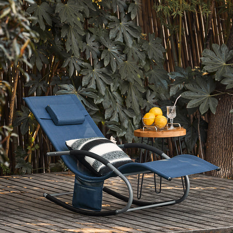 SoBuy OGS28-NBx2 | Set van 2 | Ligstoel | Tuinstoel | Swingstoel | Schommelstoel | Ergonomische | met Verstelbare Hoofdsteun en Zijzak | Marineblauw