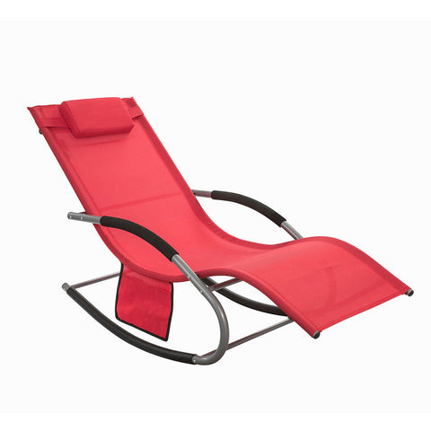 SoBuy OGS28-R | Ligstoel | Tuinstoel | Swingstoel | Schommelstoel | Ergonomische | met Verstelbare Hoofdsteun en Zijzak | Rood