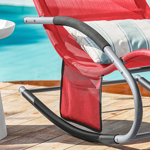 SoBuy OGS28-Rx2 | Set van 2 | Ligstoel | Tuinstoel | Swingstoel | Schommelstoel | Ergonomische | met Verstelbare Hoofdsteun en Zijzak | Rood