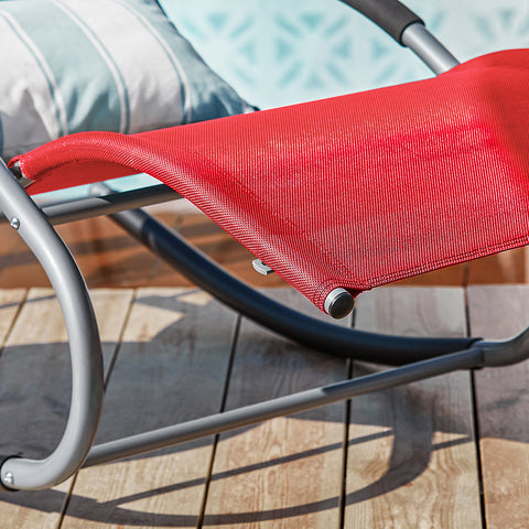 SoBuy OGS28-R | Ligstoel | Tuinstoel | Swingstoel | Schommelstoel | Ergonomische | met Verstelbare Hoofdsteun en Zijzak | Rood