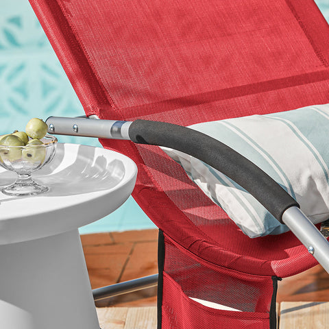 SoBuy OGS28-Rx2 | Set van 2 | Ligstoel | Tuinstoel | Swingstoel | Schommelstoel | Ergonomische | met Verstelbare Hoofdsteun en Zijzak | Rood