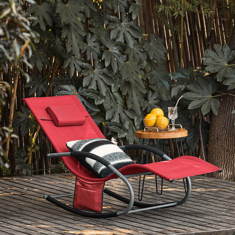 SoBuy OGS28-R | Ligstoel | Tuinstoel | Swingstoel | Schommelstoel | Ergonomische | met Verstelbare Hoofdsteun en Zijzak | Rood