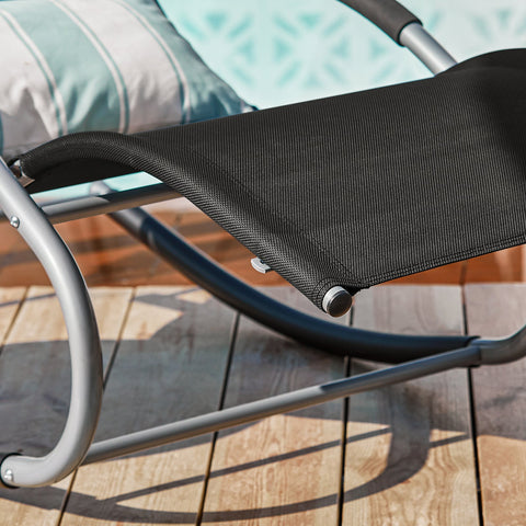 SoBuy OGS28-SCHx2 | Set van 2 | Ligstoel | Tuinstoel | Swingstoel | Schommelstoel | Ergonomische | met Verstelbare Hoofdsteun en Zijzak | Zwart
