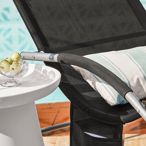 SoBuy OGS28-SCHx2 | Set van 2 | Ligstoel | Tuinstoel | Swingstoel | Schommelstoel | Ergonomische | met Verstelbare Hoofdsteun en Zijzak | Zwart