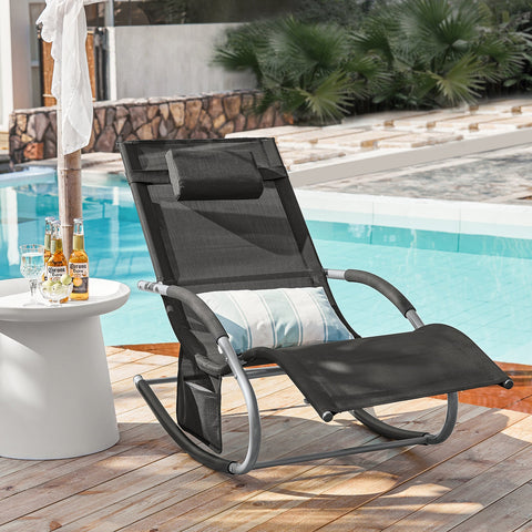 SoBuy OGS28-SCHx2 | Set van 2 | Ligstoel | Tuinstoel | Swingstoel | Schommelstoel | Ergonomische | met Verstelbare Hoofdsteun en Zijzak | Zwart