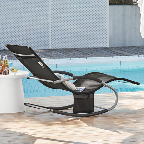 SoBuy OGS28-SCHx2 | Set van 2 | Ligstoel | Tuinstoel | Swingstoel | Schommelstoel | Ergonomische | met Verstelbare Hoofdsteun en Zijzak | Zwart