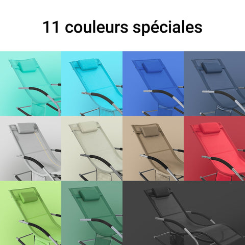 SoBuy OGS28-SCH | Ligstoel | Tuinstoel | Swingstoel | Schommelstoel | Ergonomische | met Verstelbare Hoofdsteun en Zijzak | Zwart