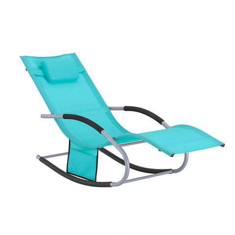 SoBuy OGS28-HB | Ligstoel | Tuinstoel | Swingstoel | Schommelstoel | Ergonomische | met Verstelbare Hoofdsteun en Zijzak | Blauw