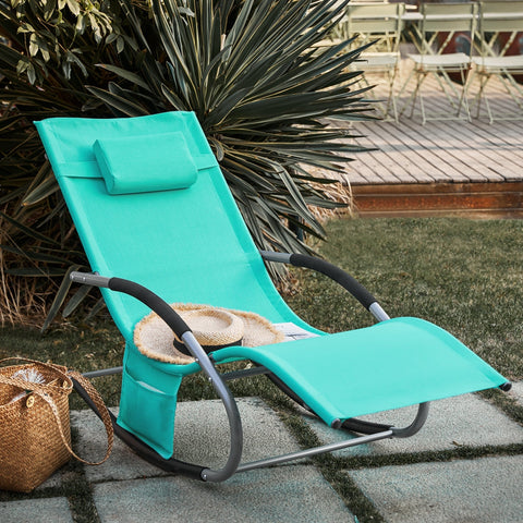 SoBuy OGS28-TBx2 | Set van 2 | Ligstoel | Tuinstoel | Swingstoel | Schommelstoel | Ergonomische | met Verstelbare Hoofdsteun en Zijzak | Turkoois