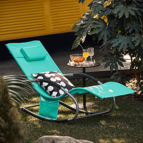 SoBuy OGS28-TBx2 | Set van 2 | Ligstoel | Tuinstoel | Swingstoel | Schommelstoel | Ergonomische | met Verstelbare Hoofdsteun en Zijzak | Turkoois