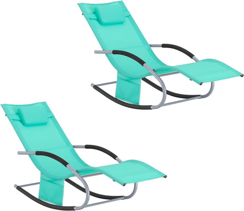 SoBuy OGS28-TBx2 | Set van 2 | Ligstoel | Tuinstoel | Swingstoel | Schommelstoel | Ergonomische | met Verstelbare Hoofdsteun en Zijzak | Turkoois