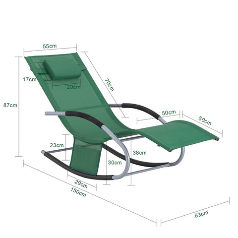 SoBuy OGS28-WDx2 | Set van 2 | Ligstoel | Tuinstoel | Swingstoel | Schommelstoel | Ergonomische | met Verstelbare Hoofdsteun en Zijzak | Donkergroen