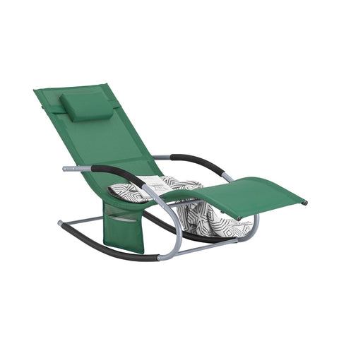 SoBuy OGS28-WD | Ligstoel | Tuinstoel | Swingstoel | Schommelstoel | Ergonomische | met Verstelbare Hoofdsteun en Zijzak | Donkergroen