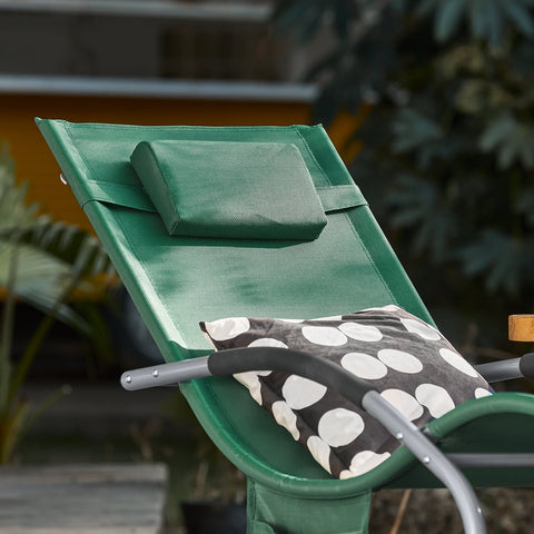 SoBuy OGS28-WDx2 | Set van 2 | Ligstoel | Tuinstoel | Swingstoel | Schommelstoel | Ergonomische | met Verstelbare Hoofdsteun en Zijzak | Donkergroen