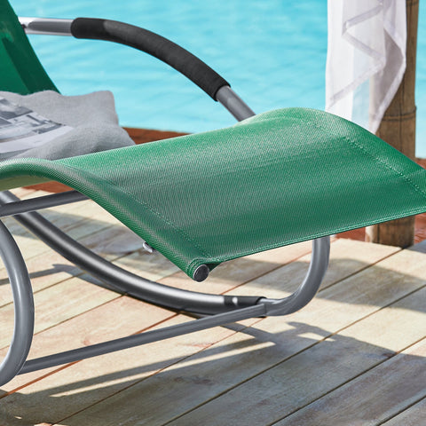 SoBuy OGS28-WDx2 | Set van 2 | Ligstoel | Tuinstoel | Swingstoel | Schommelstoel | Ergonomische | met Verstelbare Hoofdsteun en Zijzak | Donkergroen
