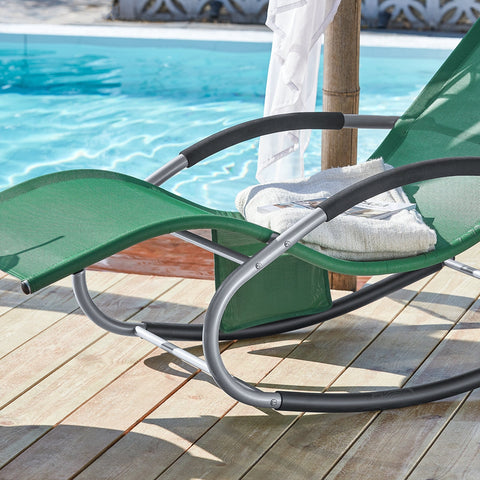 SoBuy OGS28-WDx2 | Set van 2 | Ligstoel | Tuinstoel | Swingstoel | Schommelstoel | Ergonomische | met Verstelbare Hoofdsteun en Zijzak | Donkergroen