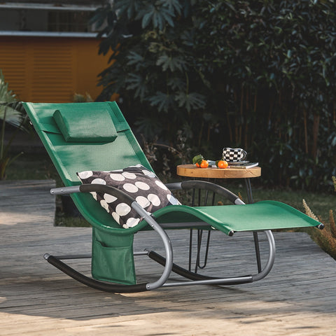 SoBuy OGS28-WDx2 | Set van 2 | Ligstoel | Tuinstoel | Swingstoel | Schommelstoel | Ergonomische | met Verstelbare Hoofdsteun en Zijzak | Donkergroen