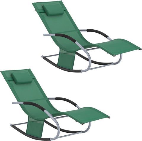 SoBuy OGS28-WDx2 | Set van 2 | Ligstoel | Tuinstoel | Swingstoel | Schommelstoel | Ergonomische | met Verstelbare Hoofdsteun en Zijzak | Donkergroen