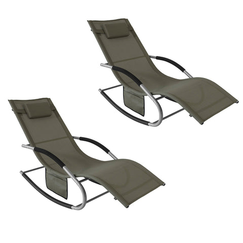 SoBuy OGS28-BRx2 | Set van 2 | Ligstoel | Tuinstoel | Swingstoel | Schommelstoel | Ergonomische | met Verstelbare Hoofdsteun en Zijzak | Bruin