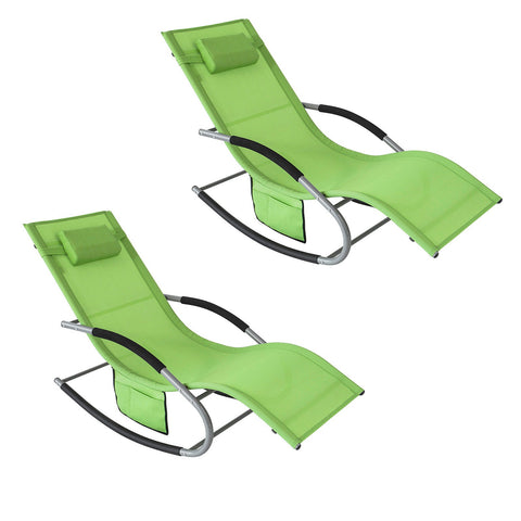 SoBuy OGS28-GRx2 | Set van 2 | Ligstoel | Tuinstoel | Swingstoel | Schommelstoel | Ergonomische | met Verstelbare Hoofdsteun en Zijzak | Groente