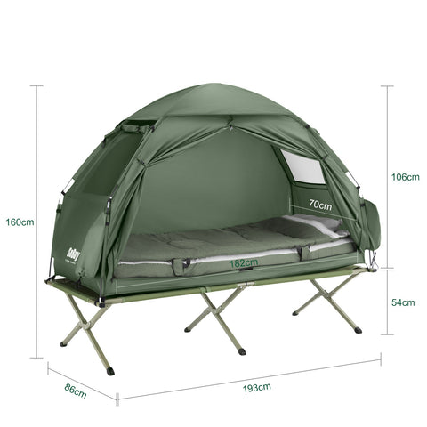 SoBuy OGS32-GR | 4-in-1 Tent met opvouwbaar  verhoogd bed, dak, slaapzak, luchtmatras  | Maximale belasting 114 kg | 1 Persoon | Groente
