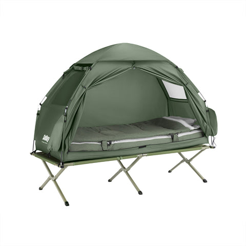 SoBuy OGS32-GR | 4-in-1 Tent met opvouwbaar  verhoogd bed, dak, slaapzak, luchtmatras  | Maximale belasting 114 kg | 1 Persoon | Groente