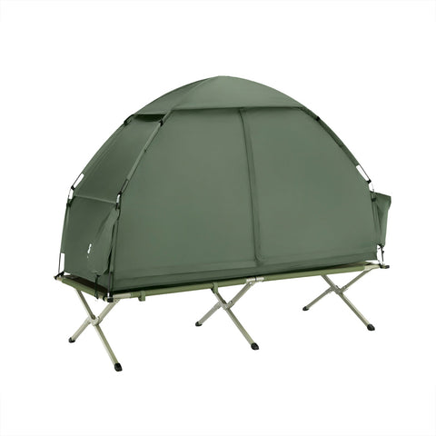 SoBuy OGS32-GR | 4-in-1 Tent met opvouwbaar  verhoogd bed, dak, slaapzak, luchtmatras  | Maximale belasting 114 kg | 1 Persoon | Groente