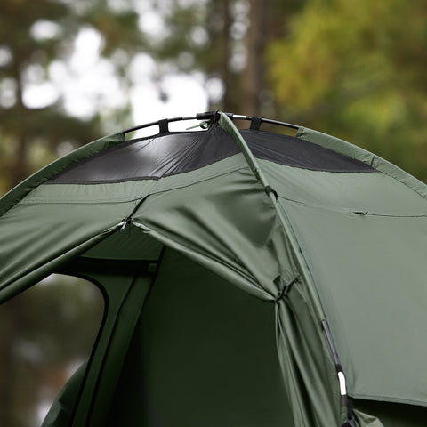 SoBuy OGS32-GR | 4-in-1 Tent met opvouwbaar  verhoogd bed, dak, slaapzak, luchtmatras  | Maximale belasting 114 kg | 1 Persoon | Groente
