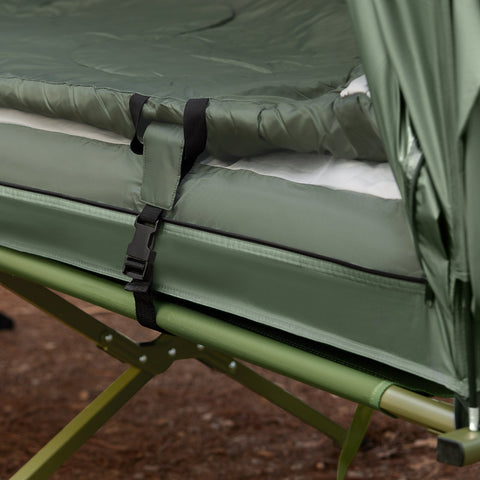 SoBuy OGS32-GR | 4-in-1 Tent met opvouwbaar  verhoogd bed, dak, slaapzak, luchtmatras  | Maximale belasting 114 kg | 1 Persoon | Groente