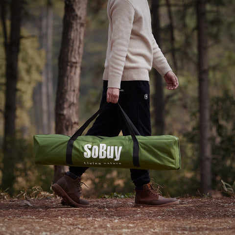 SoBuy OGS32-GR | 4-in-1 Tent met opvouwbaar  verhoogd bed, dak, slaapzak, luchtmatras  | Maximale belasting 114 kg | 1 Persoon | Groente