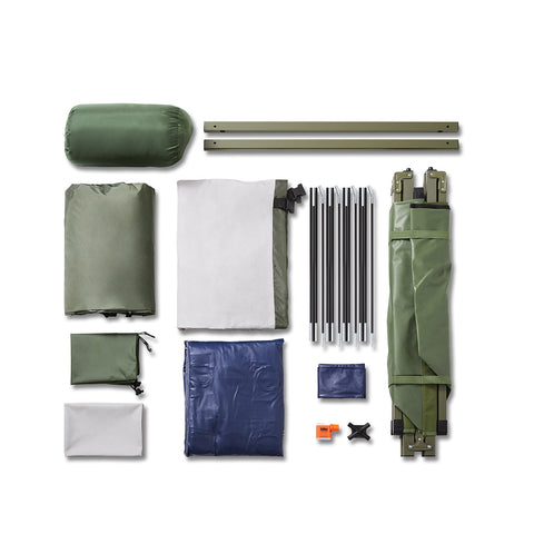 SoBuy OGS32-GR | 4-in-1 Tent met opvouwbaar  verhoogd bed, dak, slaapzak, luchtmatras  | Maximale belasting 114 kg | 1 Persoon | Groente