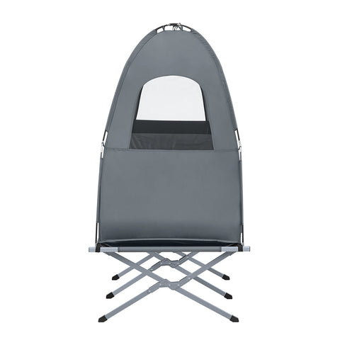 SoBuy OGS32-HG | 4-in-1 Tent met opvouwbaar  verhoogd bed, dak, slaapzak, luchtmatras  | Maximale belasting 114 kg | 1 Persoon | Grijs