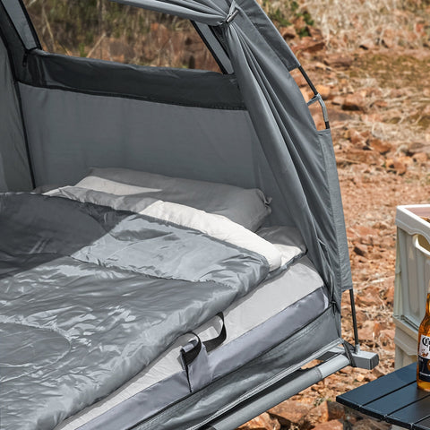 SoBuy OGS32-HG | 4-in-1 Tent met opvouwbaar  verhoogd bed, dak, slaapzak, luchtmatras  | Maximale belasting 114 kg | 1 Persoon | Grijs
