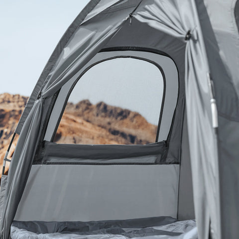 SoBuy OGS32-HG | 4-in-1 Tent met opvouwbaar  verhoogd bed, dak, slaapzak, luchtmatras  | Maximale belasting 114 kg | 1 Persoon | Grijs