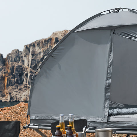 SoBuy 4-in-1 Tent met Campingbed, Slaapzak, Luchtmatras en Accessoires, 1 Persoons Veldbed, OGS32-HG