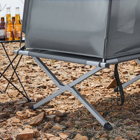 SoBuy OGS32-HG | 4-in-1 Tent met opvouwbaar  verhoogd bed, dak, slaapzak, luchtmatras  | Maximale belasting 114 kg | 1 Persoon | Grijs