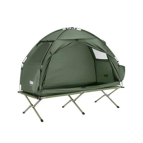 SoBuy OGS32-II-GR Campingbed Buitenkampeertent met lampenhaken en schoenenopbergvakken 3-in-1 Persoon Praktisch Kampeerbed