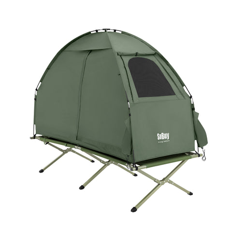 SoBuy OGS32-II-GR Campingbed Buitenkampeertent met lampenhaken en schoenenopbergvakken 3-in-1 Persoon Praktisch Kampeerbed