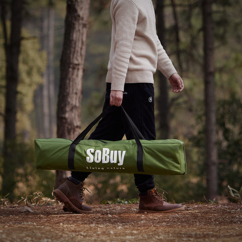 SoBuy OGS32-II-GR Campingbed Buitenkampeertent met lampenhaken en schoenenopbergvakken 3-in-1 Persoon Praktisch Kampeerbed