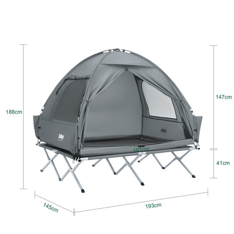 SoBuy OGS32-II-L-HG Buitenkampeertent met lampenhaken en schoenenopbergvakken 3-in-1 praktisch veldbed