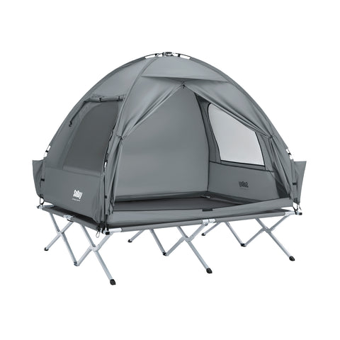 SoBuy OGS32-II-L-HG Buitenkampeertent met lampenhaken en schoenenopbergvakken 3-in-1 praktisch veldbed
