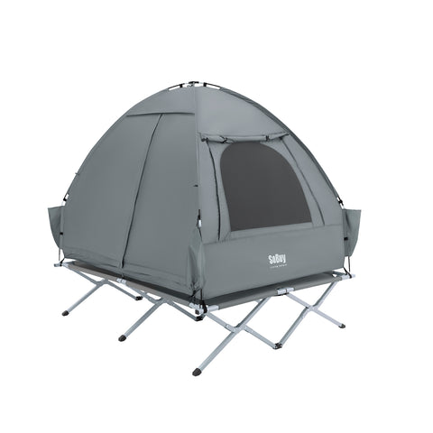SoBuy OGS32-II-L-HG Buitenkampeertent met lampenhaken en schoenenopbergvakken 3-in-1 praktisch veldbed